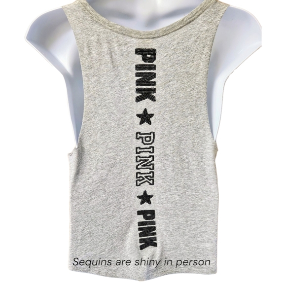 VS PINK Gray & Black Shiny Sequin PINK Logo Tank Top - Picture 7 of 12